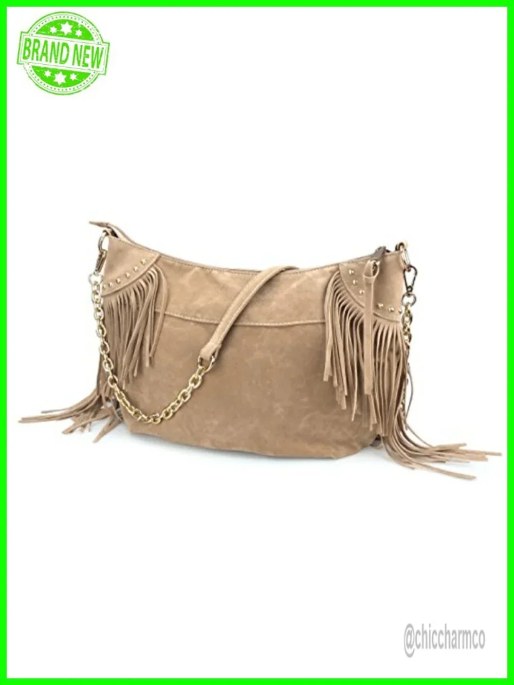 Faux Suede Leather Hobo Bag with Tassels & Chain Strap